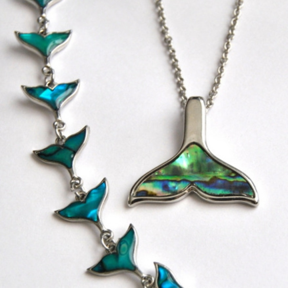 Abalone Bracelet Necklace Set Whale Tail